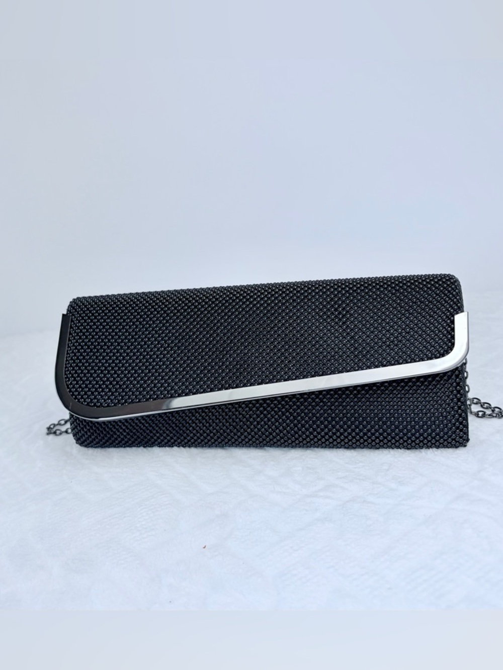Jessica McClintock Black BeadedClutch with Silver closure